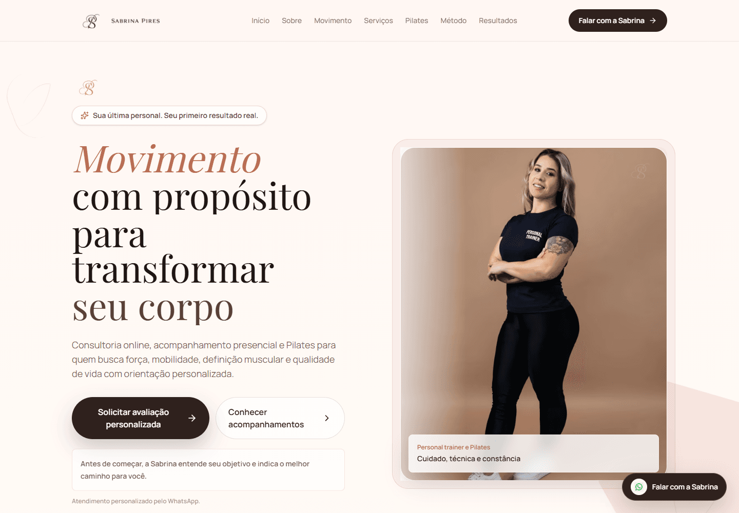 Screenshot do projeto Sabrina Pires Personal